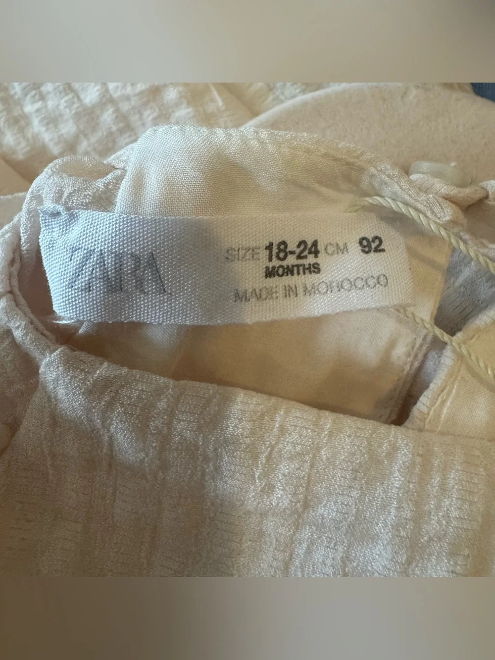 Zara Baby Girls 18-24M Ivory Puff Sleeve Textured Dress